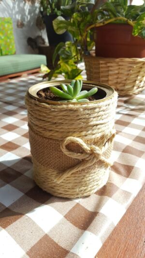 Watika Craft Plants pot for table Jute rope table Pot for plants