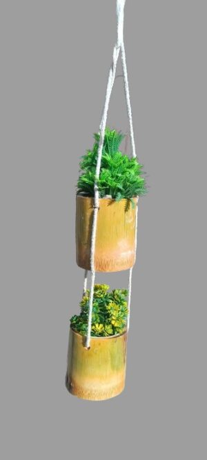 Two Tyre Wall Hanging Bamboo Pots for Plants:  Perfect for Indoor or Balcony Use - Image 3