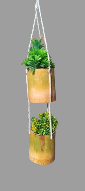 Two Tyre Wall Hanging Bamboo Pots for Plants:  Perfect for Indoor or Balcony Use - Image 2