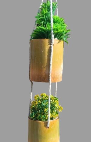 Two Tyre Wall Hanging Bamboo Pots for Plants:  Perfect for Indoor or Balcony Use