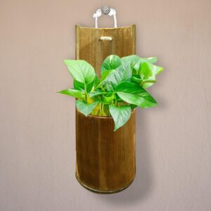 Watika Craft HandCrafted Hanging Bamboo Planter - Natural Handmade Bamboo Planter - Wooden Bamboo Container - Ideal for Home, Office & Garden Decor