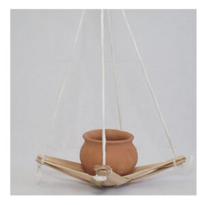 Watika Craft Bamboo Hanging Planter for Balcony/Garden, Comes with a Terracotta Matki - Image 4