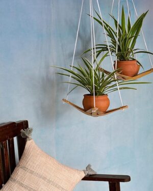 Watika Craft Bamboo Hanging Planter for Balcony/Garden, Comes with a Terracotta Matki